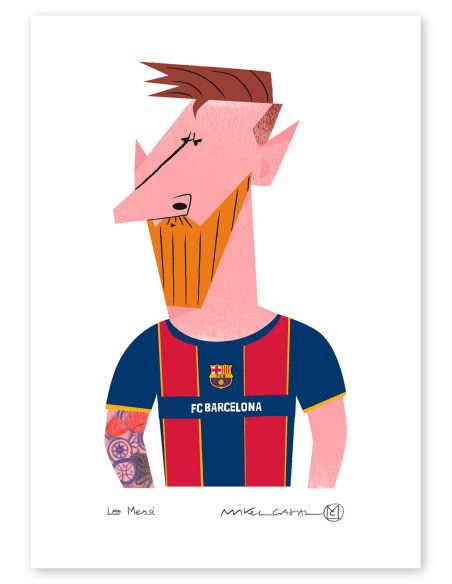 Illustration "Messi Barcelona" by Mikel Casal. Signed A5 reproduction