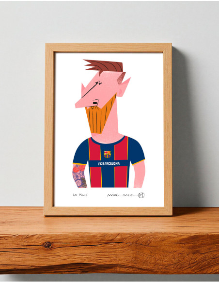 Illustration "Messi Barcelona" by Mikel Casal. Signed A5 reproduction