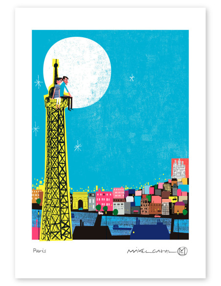Illustration "Paris en automne" by Mikel Casal. A4 signed reproduction