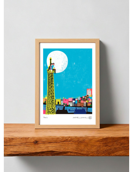 Illustration "Paris en automne" by Mikel Casal. A4 signed reproduction