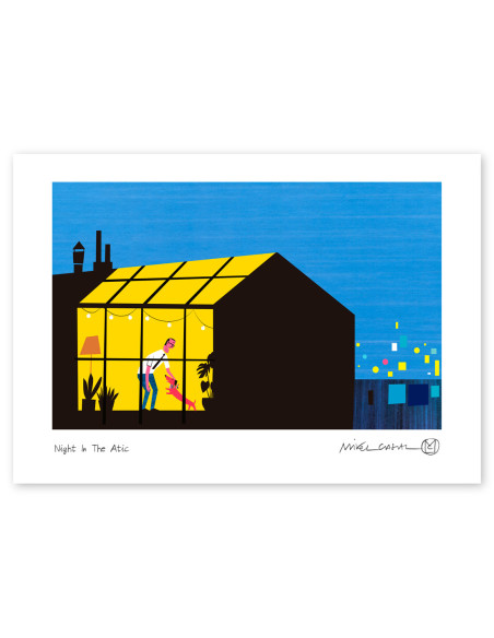 Ilustración "Night in the atic" de Mikel Casal. Reproducción A4 firmada