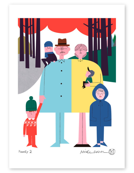 Illustration "Family 2" by Mikel Casal. A4 signed reproduction