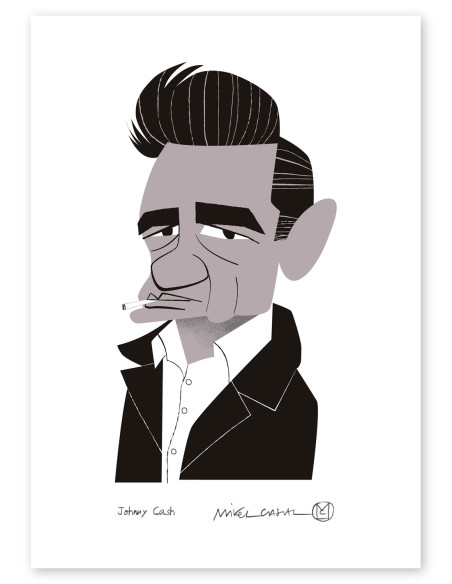 Illustration "Johnny Cash" by Mikel Casal. Signed A5 reproduction