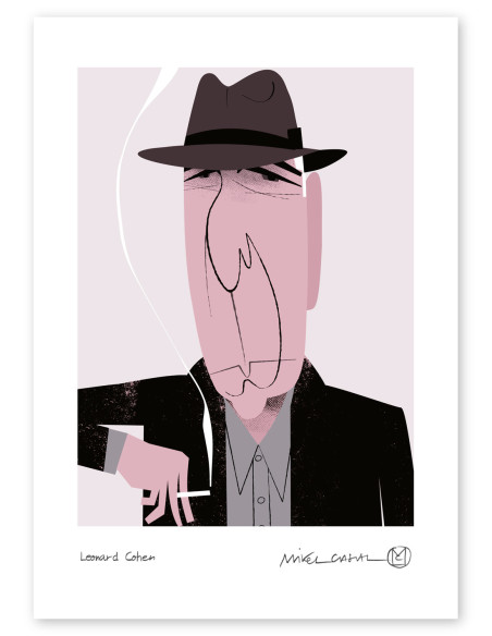 Illustration "Leonard Cohen" by Mikel Casal. Signed A5 reproduction