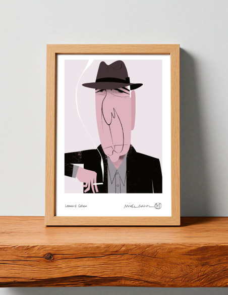 Ilustración "Leonard Cohen" de Mikel Casal. Reproducción A5 firmada