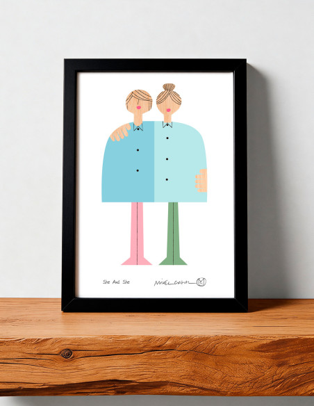 Illustration "She and She" by Mikel Casal. Signed A5 reproduction