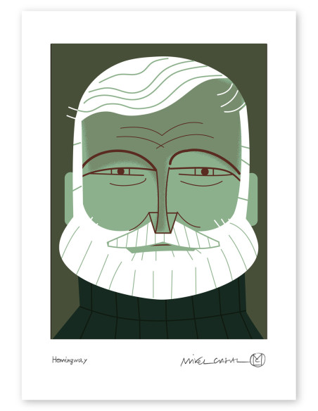 Illustration "Ernest Hemingway" by Mikel Casal. Signed A5 reproduction