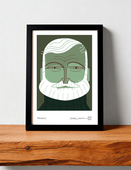 Illustration "Ernest Hemingway" by Mikel Casal. Signed A5 reproduction