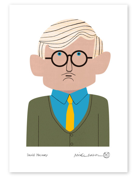Illustration "David Hockney" by Mikel Casal. Signed A5 reproduction