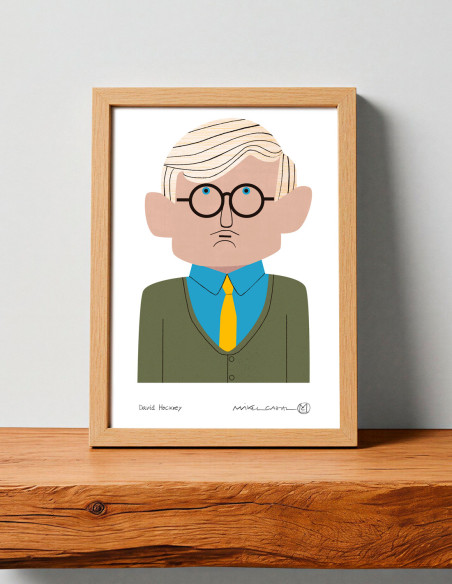 Ilustración "David Hockney" de Mikel Casal. Reproducción A5 firmada