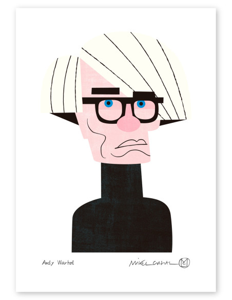 Ilustración "Andy Warhol" de Mikel Casal. Reproducción A5 firmada