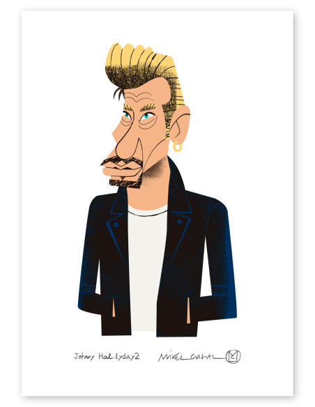 Illustration "Johnny Hallyday" by Mikel Casal. Signed A5 reproduction