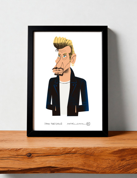 Ilustración "Johnny Hallyday" de Mikel Casal. Reproducción A5 firmada
