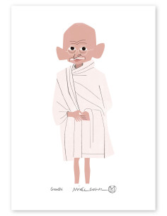 Illustration "Gandhi" by Mikel Casal. Signed A5 reproduction