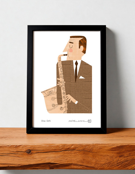 Illustration "Stan Getz" by Mikel Casal. Signed A5 reproduction
