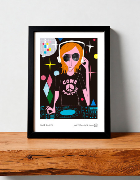 Illustration "David Guetta" by Mikel Casal. Signed A5 reproduction