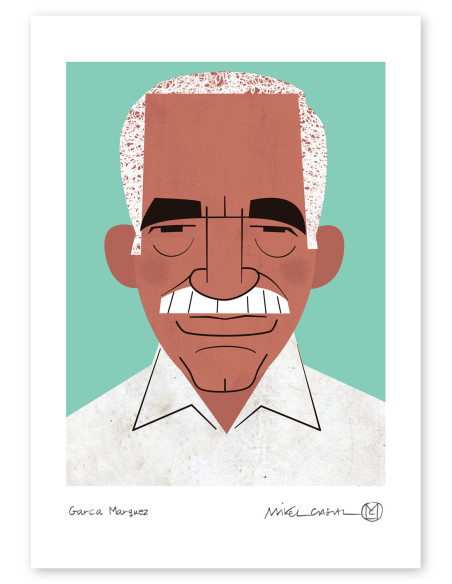 Illustration "García Márquez" by Mikel Casal. Signed A5 reproduction