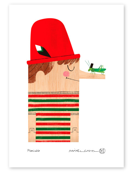 Illustration "Pinocchio" by Mikel Casal. Signed A5 reproduction