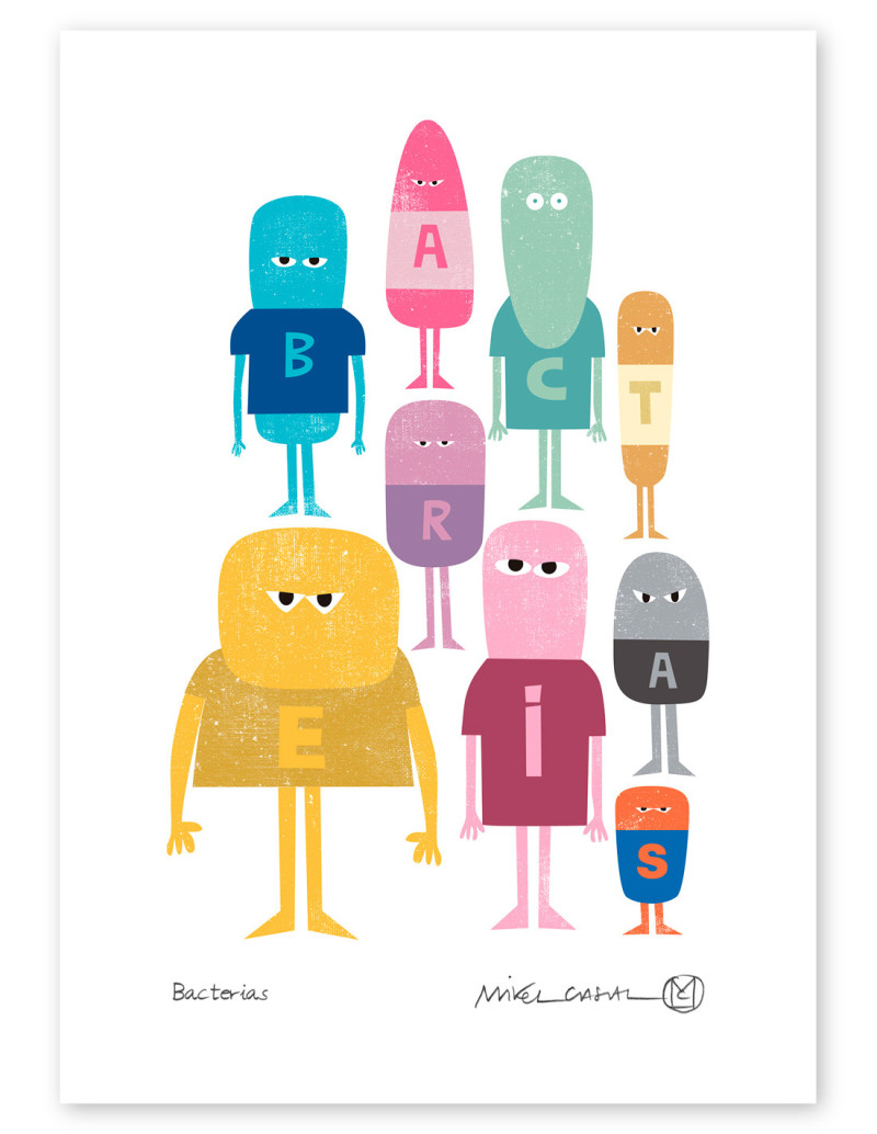 Illustration "Bacterias" by Mikel Casal. Signed...
