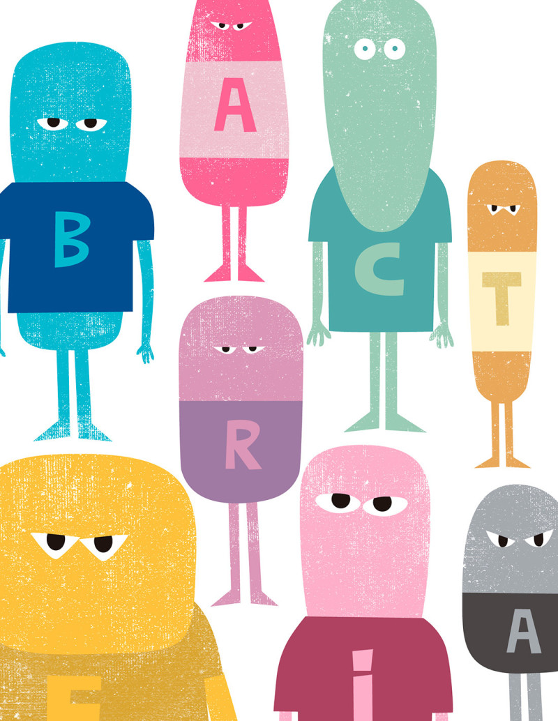 Illustration "Bacterias" by Mikel Casal. Signed...