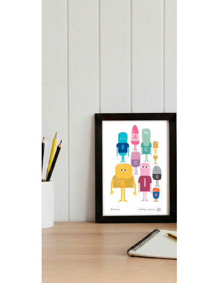 Illustration "Bacterias" by Mikel Casal. Signed A5 reproduction