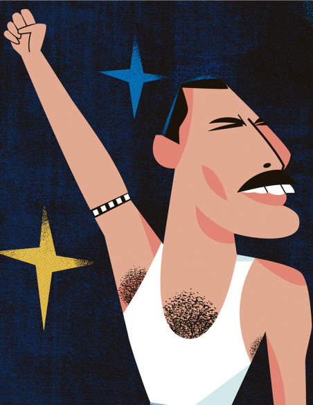 Illustration "Freddie Mercury" by Mikel Casal. A5 and A3 signed reproductions