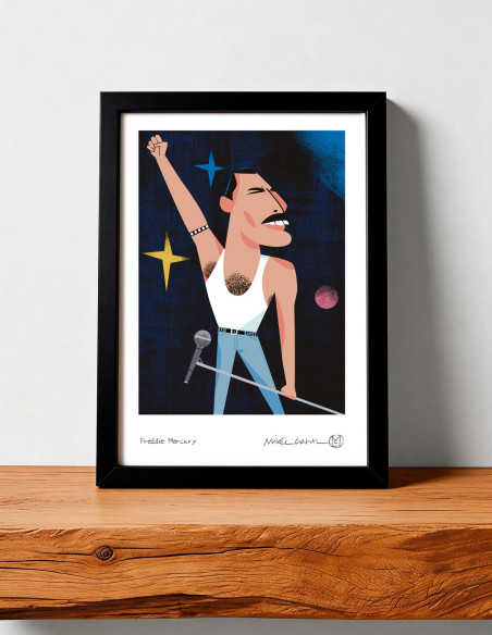 Illustration "Freddie Mercury" by Mikel Casal. A5 and A3 signed reproductions