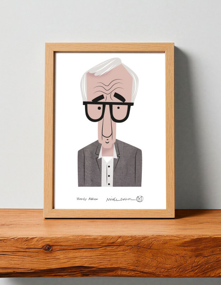 Illustration "Woody Allen" by Mikel Casal. Signed A5 reproduction