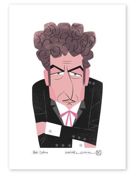 Illustration "Bob Dylan" by Mikel Casal. Signed A5 reproduction