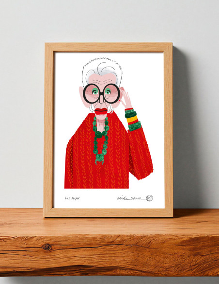 Illustration "Iris Apfel" by Mikel Casal. Signed A5 reproduction