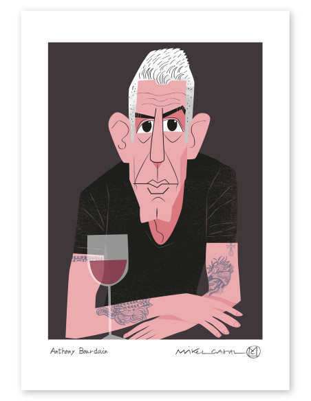 Ilustración "Anthony Bourdain" de Mikel Casal. Reproducciones A5, A4 y A3 firmadas