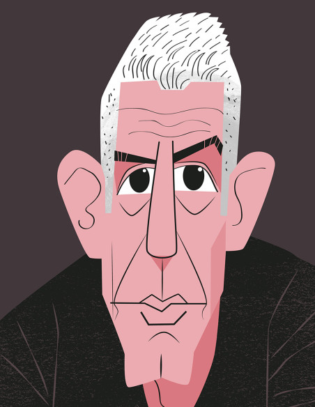 Illustration "Anthony Bourdain" by Mikel Casal. A5, A4 and A3 signed reproductions