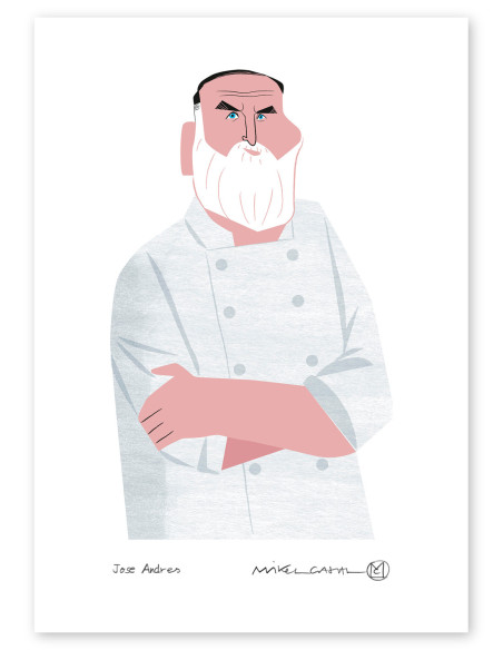 Illustration "José Andrés" by Mikel Casal. Signed A5 reproduction