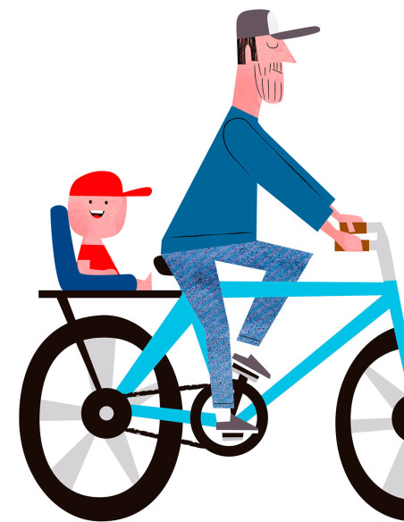 Illustration "De paseo con aita" (son version) by Mikel Casal. Signed A5 reproduction