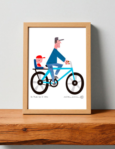 Ilustración "De paseo con aita" (versión hijo) de Mikel Casal. Reproducción A5 firmada