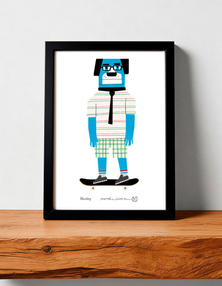 Illustration "Blue Dog" by Mikel Casal. Signed A5 reproduction