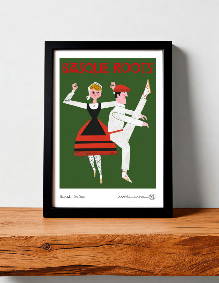 Illustration "Euskal Dantza" by Mikel Casal. Signed A5 reproduction