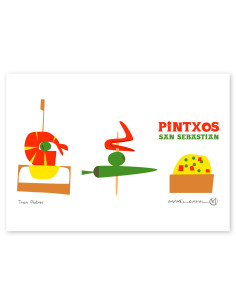 Illustration "Tres Pintxos" by Mikel Casal. A5, A4 and A3...