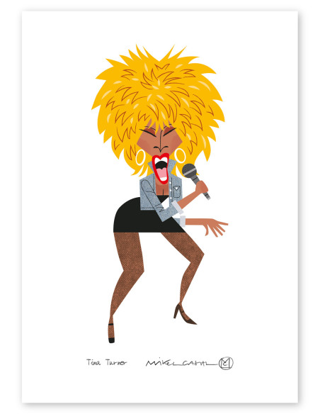 Illustration "Tina Turner" by Mikel Casal. Signed A5 reproduction