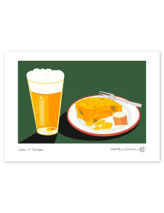 Ilustración "Caña y tortilla igual a felicidad" de Mikel...