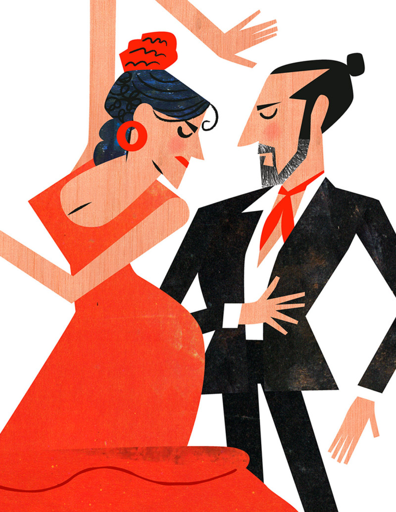 Illustration "Flamencos" by Mikel Casal. Signed...