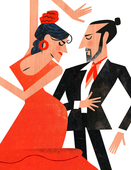 Illustration "Flamencos" by Mikel Casal. Signed A5 reproduction