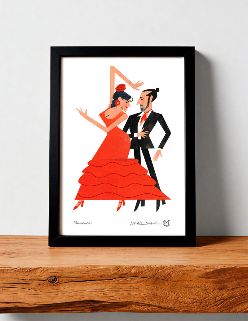 Illustration "Flamencos" by Mikel Casal. Signed...