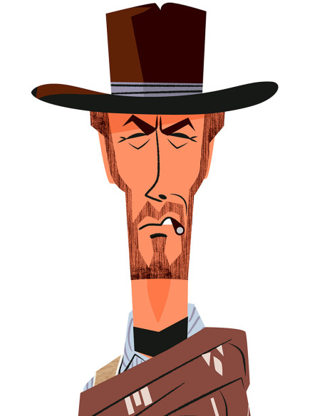 Illustration "Clint Eastwood" by Mikel Casal. A5 and A3 signed reproductions