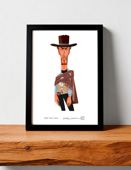 Illustration "Clint Eastwood" by Mikel Casal. A5 and A3 signed reproductions
