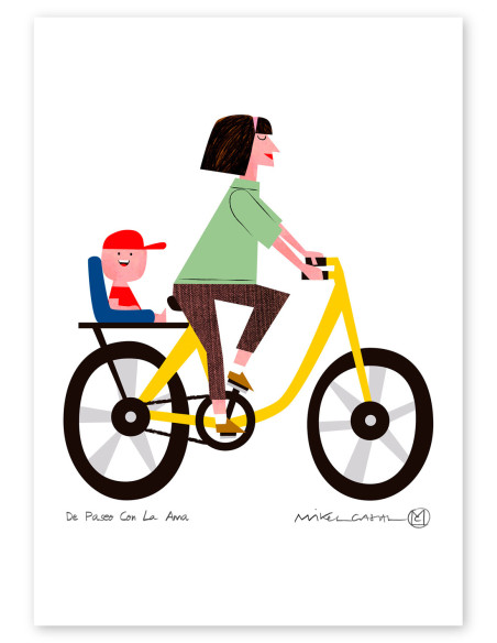 Illustration "De paseo con ama" (son version) by Mikel Casal. Signed A5 reproduction
