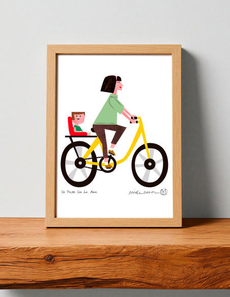 Illustration "De paseo con ama" (daughter version) by Mikel Casal. Signed A5 reproduction