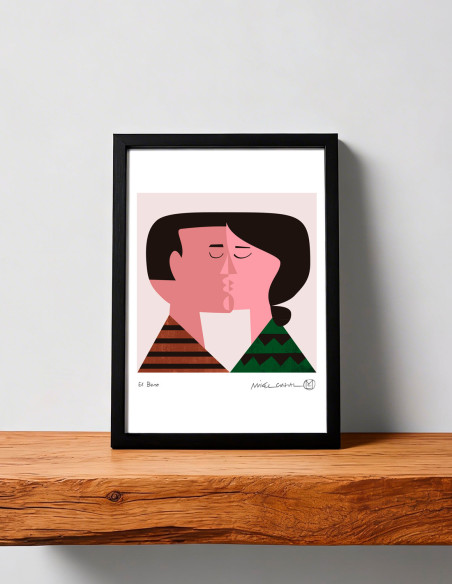 Illustration "Kiss" by Mikel Casal. A4 signed reproduction
