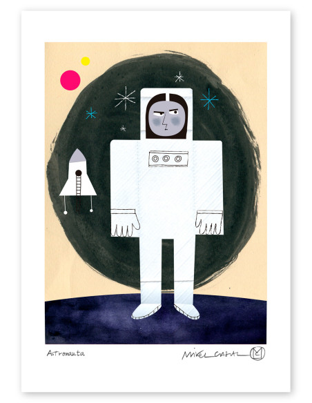 Illustration "Astronauta" by Mikel Casal. A4 signed reproduction