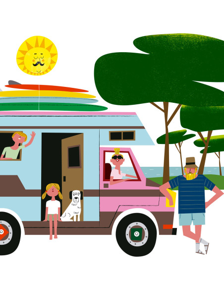 Illustration "Autocaravana" by Mikel Casal. A5, A4 and A3 signed reproductions